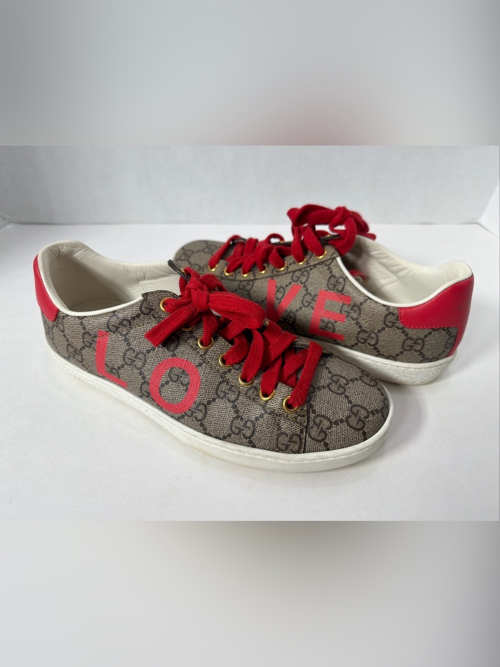 Gucci ACE VALENTINE’S DAY GG CANVAS WOMEN’S SNEAKERS Size EU 35.5 US 5.5-6 VGC